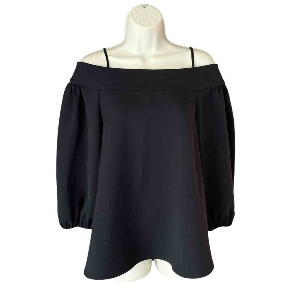 Tibi Dark Navy Blue Off Shoulder Quarter Sleeve Minimalist Loose Fit Top Blouse